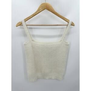 Willow & Wind Womens Fuzzy Knit Tank Top Cream Boxy Cropped Fit Size S